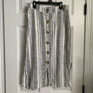 New Look Linen Blend Striped Midi Skirt with Buttons